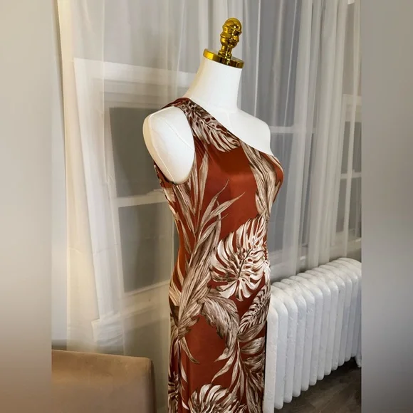 Windsor | Burnt Orange Tropical One Shoulder Cut Out Maxi Dress - Picture 3 of 10
